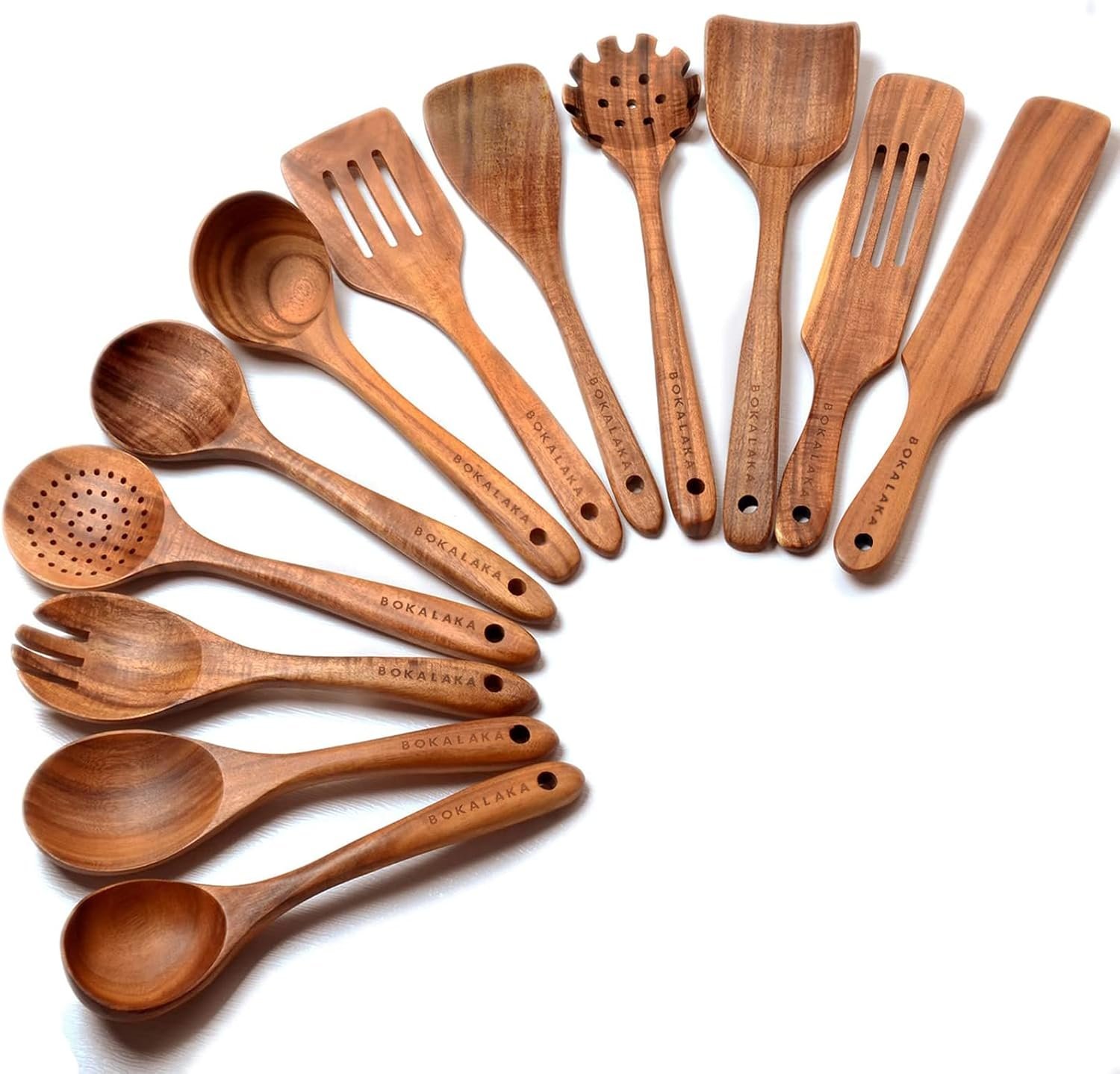 Wooden Spoons for Cooking,12 Wood Kitchen Utensils Set with Comfort Grip