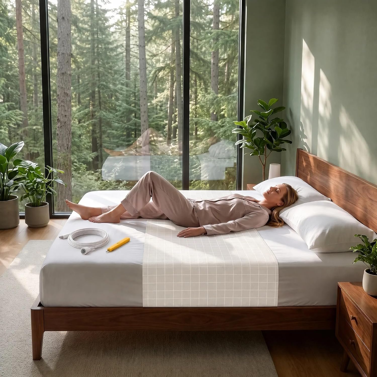 Grounding Sheet for Bed 75% Organic Cotton+25% Pure Silver Fiber, Grounding Fitted Sheets for All Mattress Sizes, with grounding Cord and Test Pen (White, 105.4 * 23.2inch)