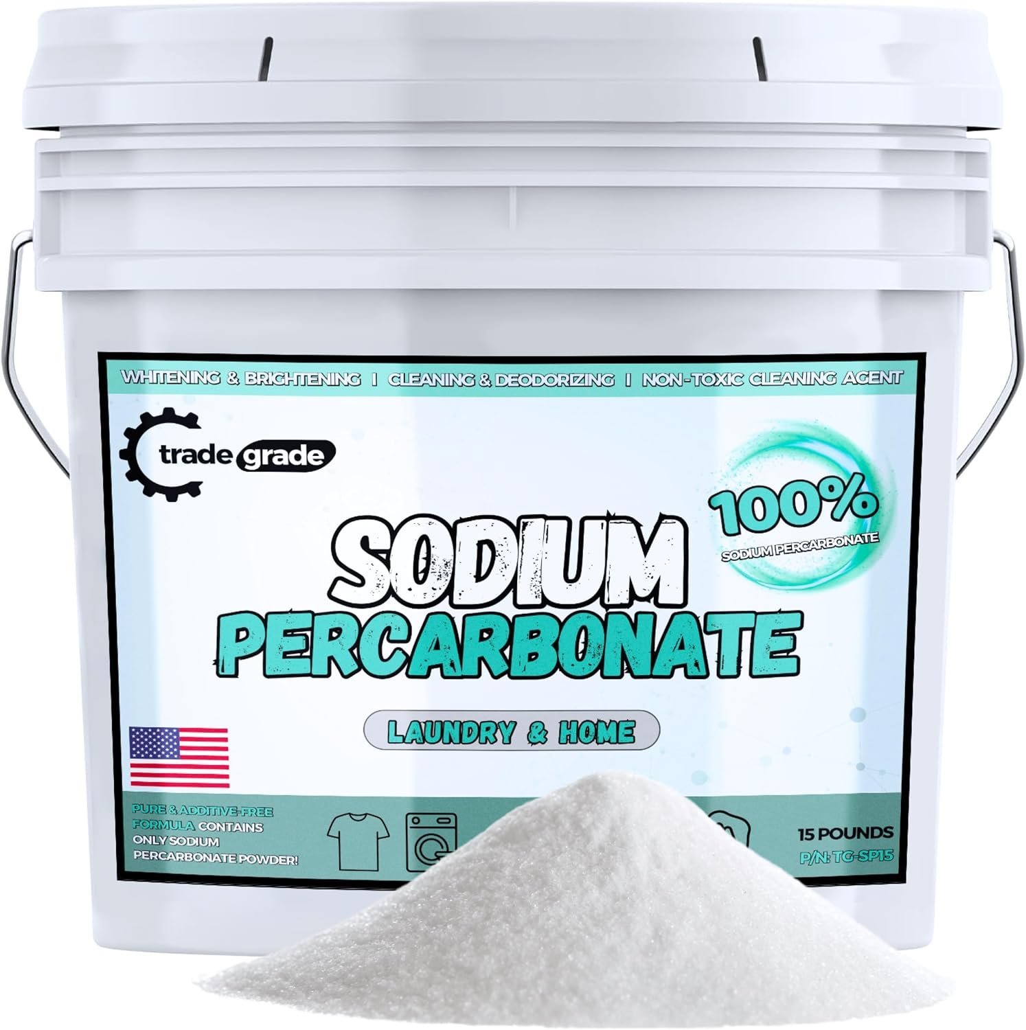 TradeGrade Sodium Percarbonate Powder – Oxygen Bleach Powder for Laundry, Home & Outdoor Cleaning – Unscented Multi-Purpose Cleaner and Stain Remover in Resealable Bucket (240 Ounce)