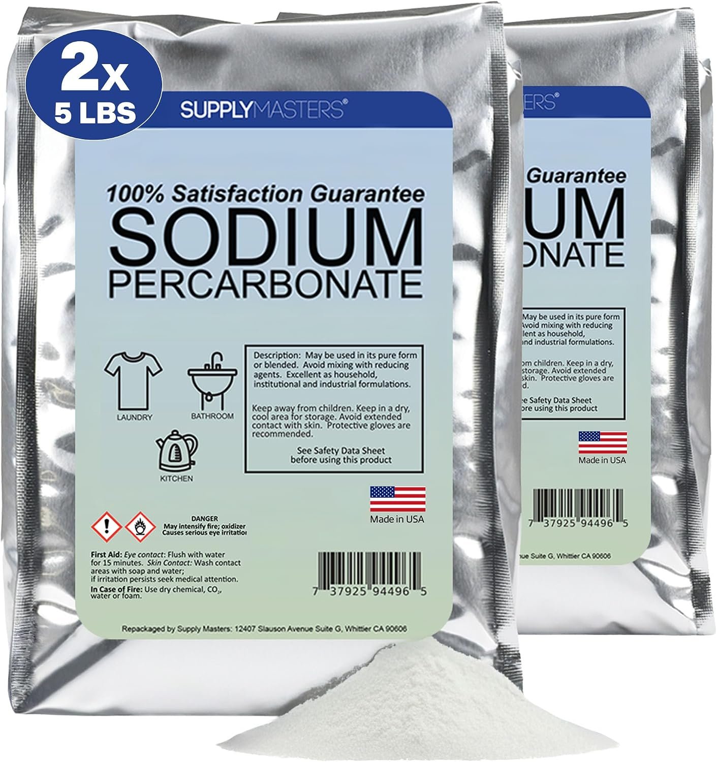 Sodium Percarbonate Powder 2 Pack (10 lbs Total) – Oxygen Bleach Alternative & Stain Remover – Multi-Purpose Cleaner for Laundry, Carpets, Tile, Grout, Decks, Kitchens & Outdoor Areas
