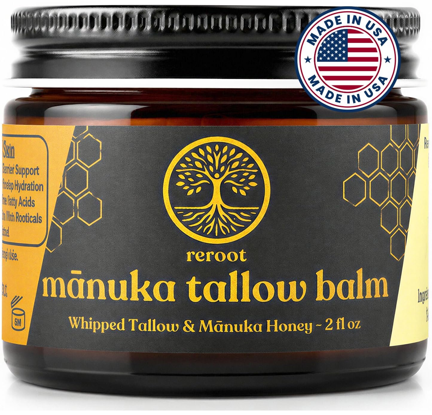 Manuka Honey Beef Tallow for Skin ~2 INGREDIENTS~ 100% Grass-Fed Tallow and Honey Balm – Whipped & UNSCENTED Tallow Face Moisturizer – Hydrating Tallow Balm for Men, Women, Kids & Babies (2oz)
