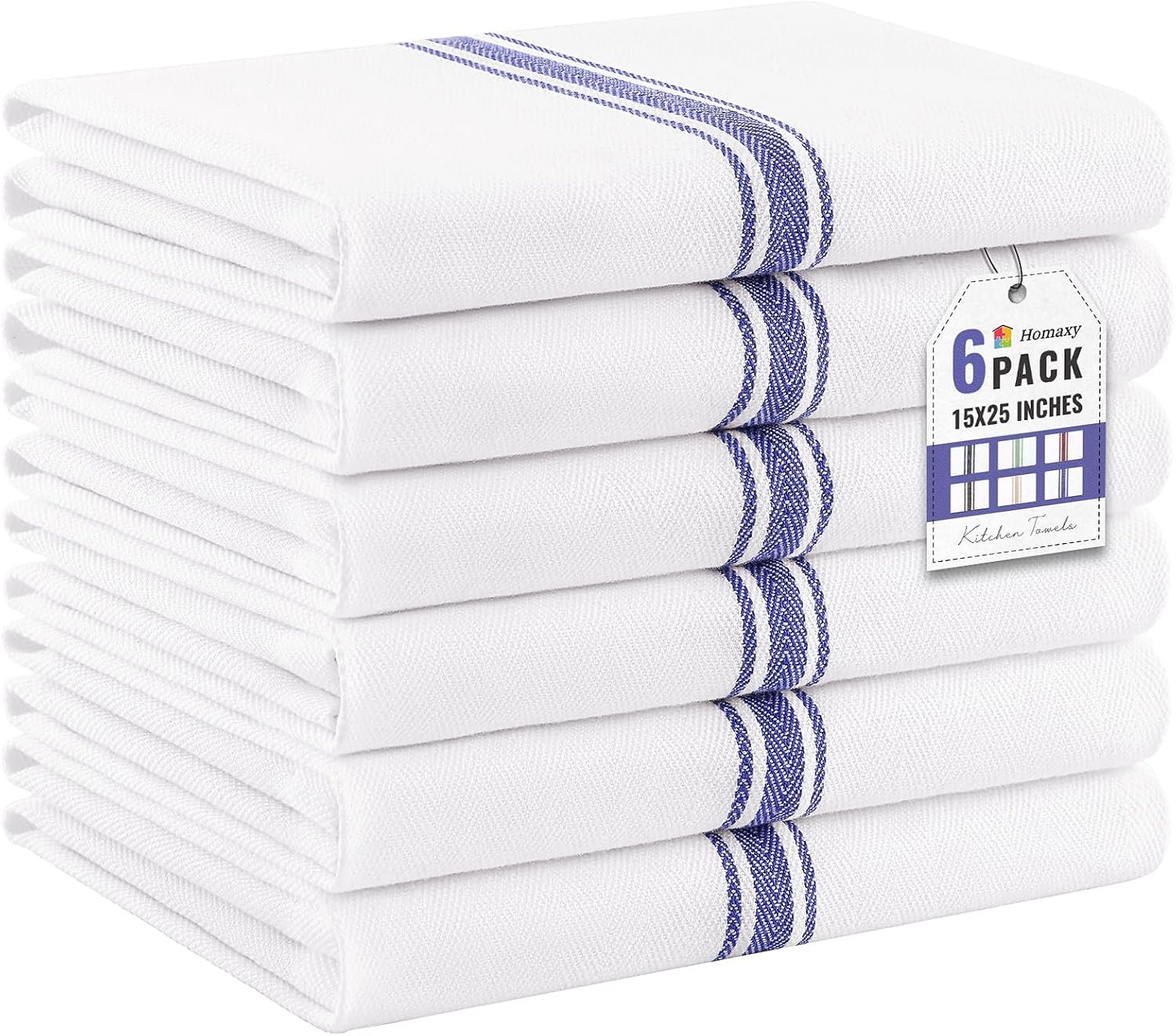 Homaxy 100% Ring Spun Cotton Kitchen Towels 6 Pack, Blue Stripe