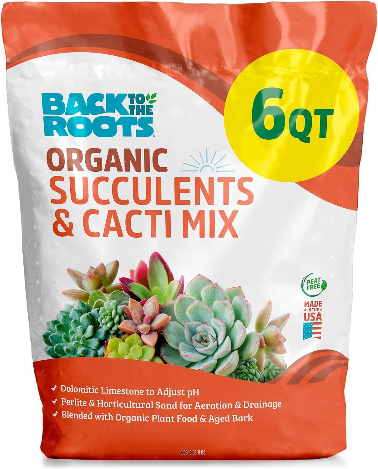 Back to the Roots 100% Organic Succulent & Cacti Mix (6 Quart) | Made in the USA | Premium Nutrition for Indoor and Outdoor Plants