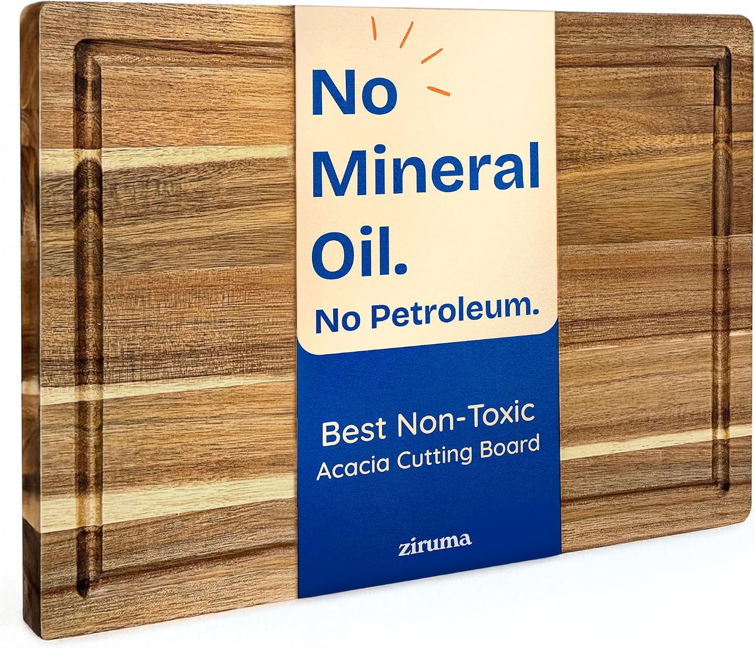 Non-Toxic Acacia Wood Cutting Board, Mineral Oil & Plastic Free, 16×11 in