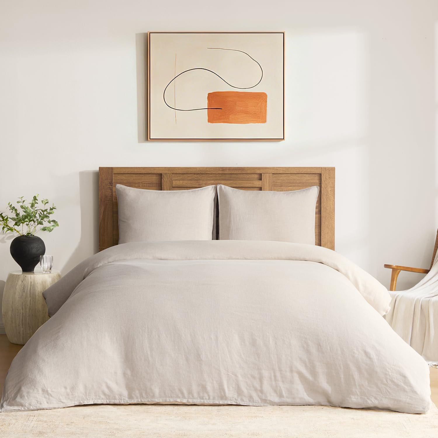 DAPU 100% French Linen Duvet Cover 3Pcs Set, 170GSM Linen Bedding, King