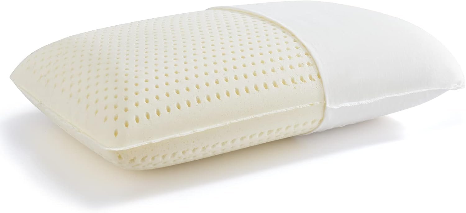 JOTOM Talalay Natural Latex Pillow Sleeping Bed Pillow, Medium Firmness Latex Pillow for Side, Back, and Stomach Sleepers, Removable Breathable Cotton Cover (Standard Size, Medium (5.5” H))