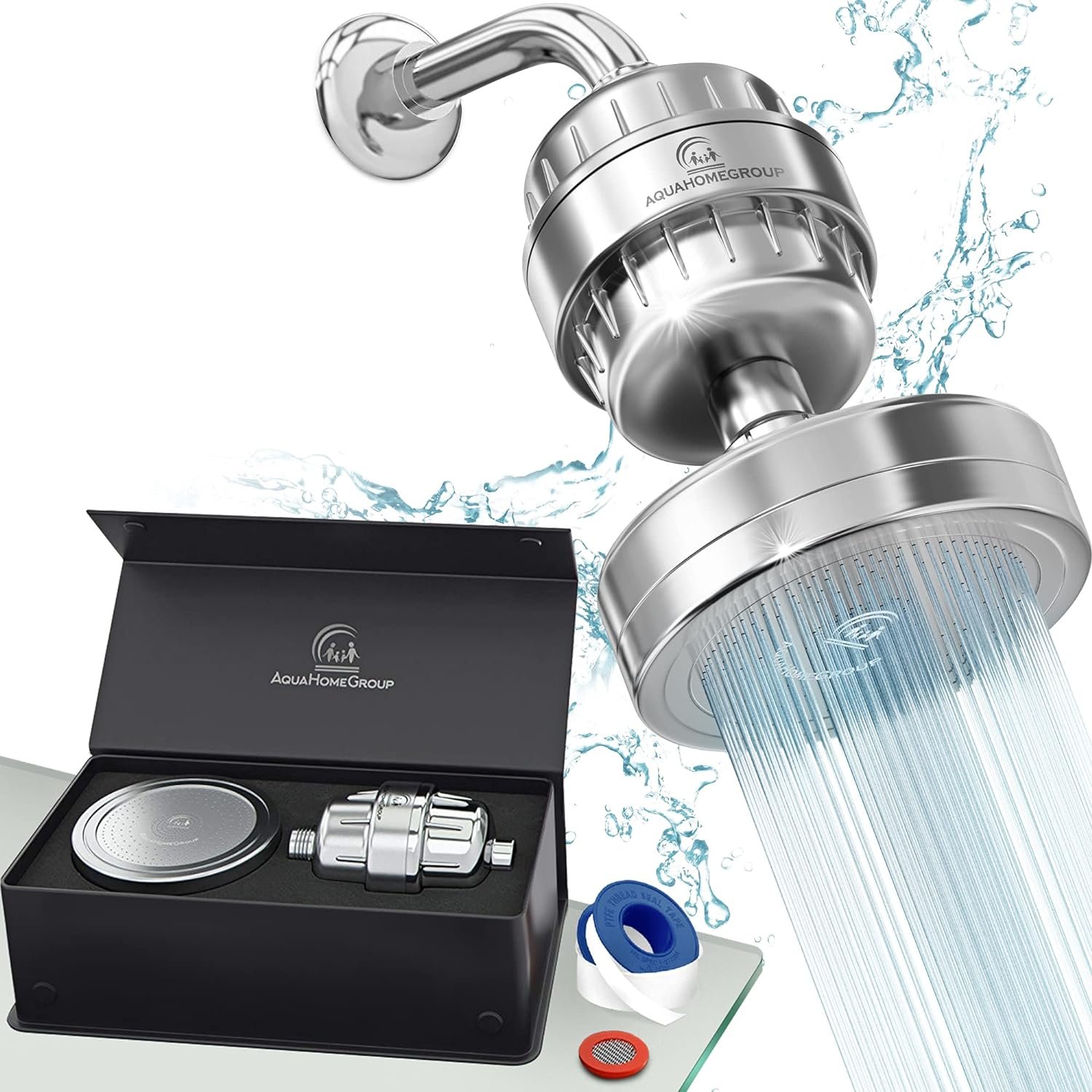 AquaHomeGroup Handheld Shower Filter, 20+3 Stage, 1.8 GPM, Chrome