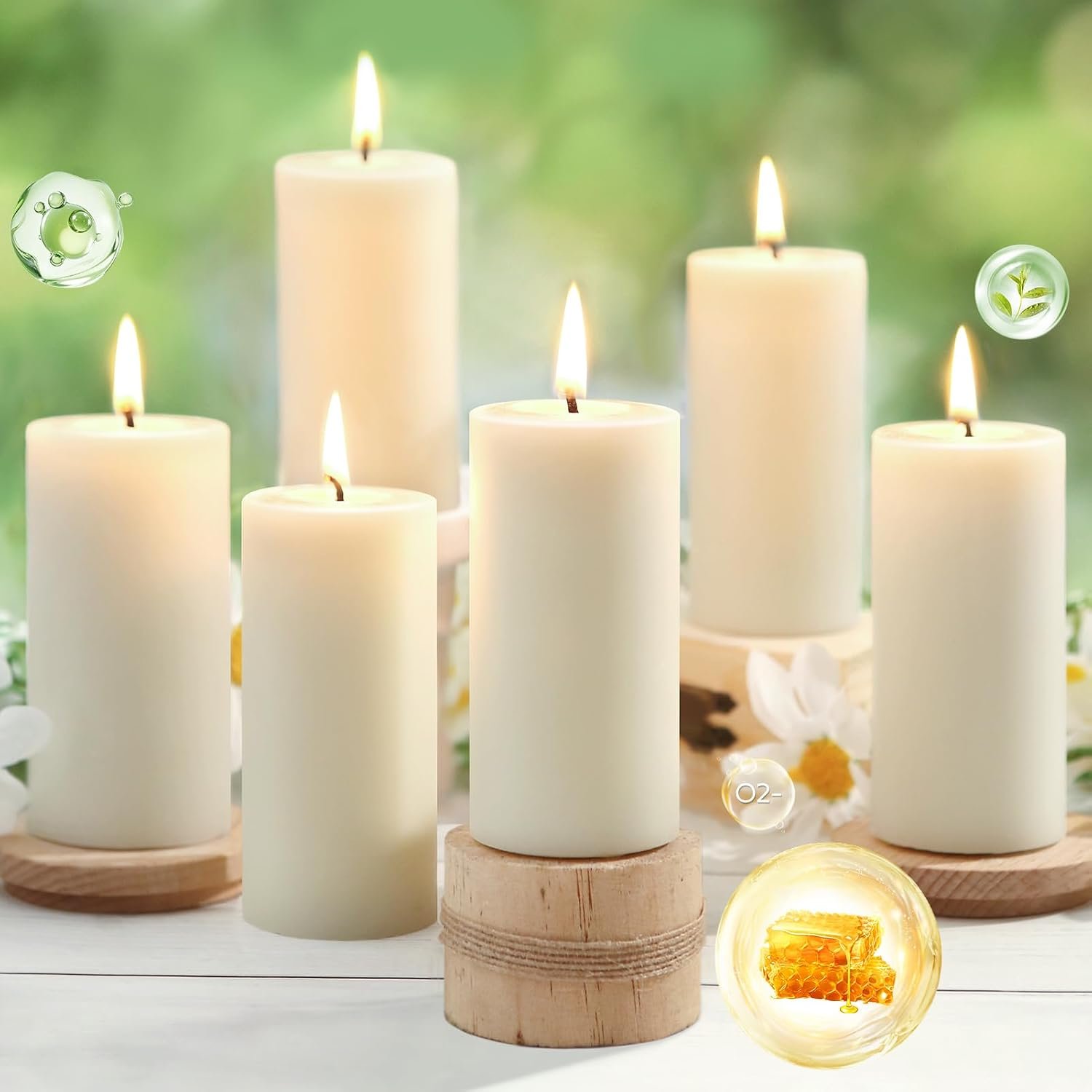 Ivory Beeswax Pillar Candles,100% Pure & Natural, 344 H Long Clean Burning