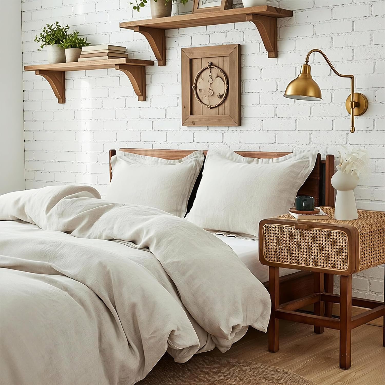 Simple&Opulence 100% Linen Duvet Cover Set 2pcs Basic Style Natural French Washed Flax Solid Color Soft Breathable Farmhouse Bedding with Button Closure – Linen, Twin