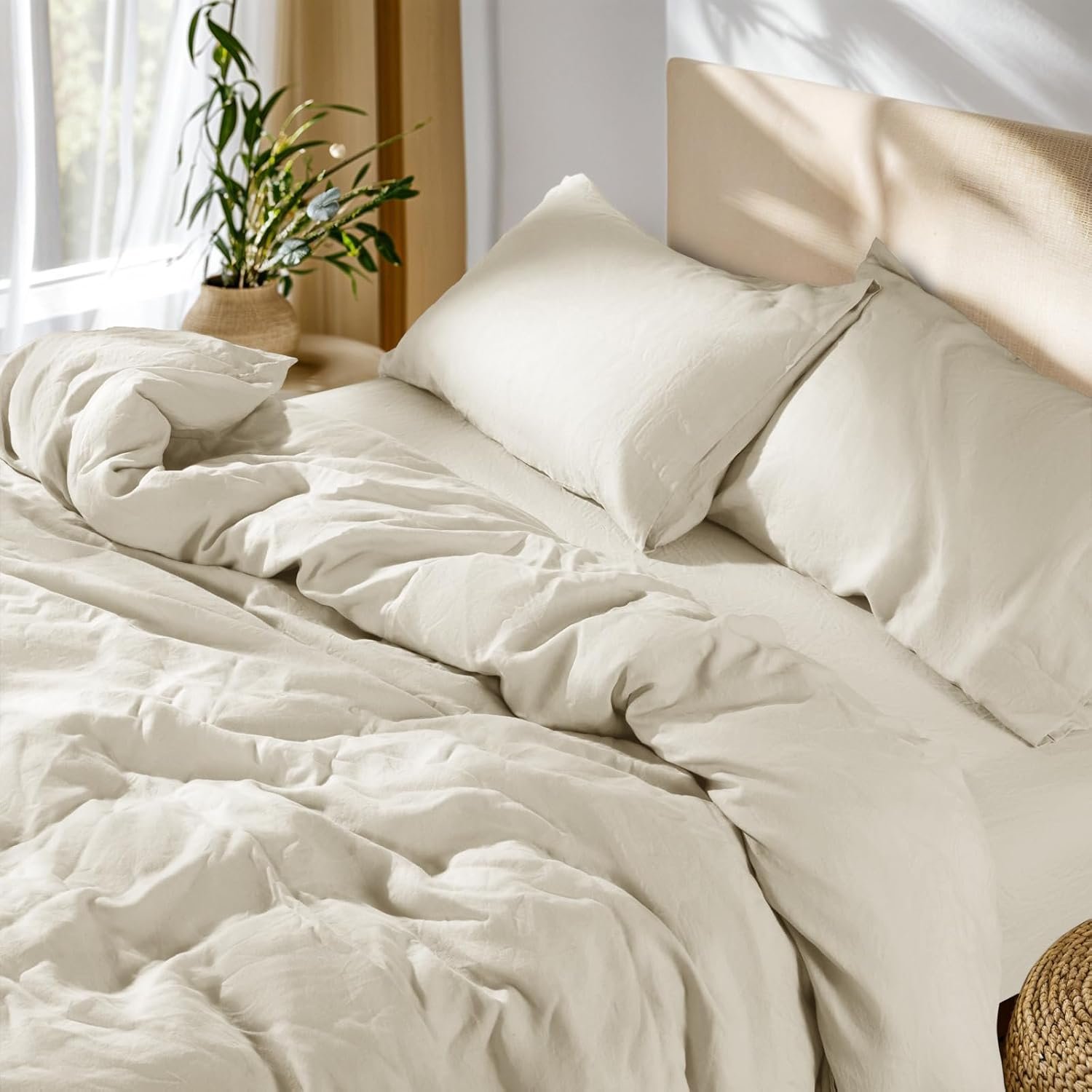 SONORO KATE 100% French Linen Queen Duvet Cover Set,Zipper Closure,3PC