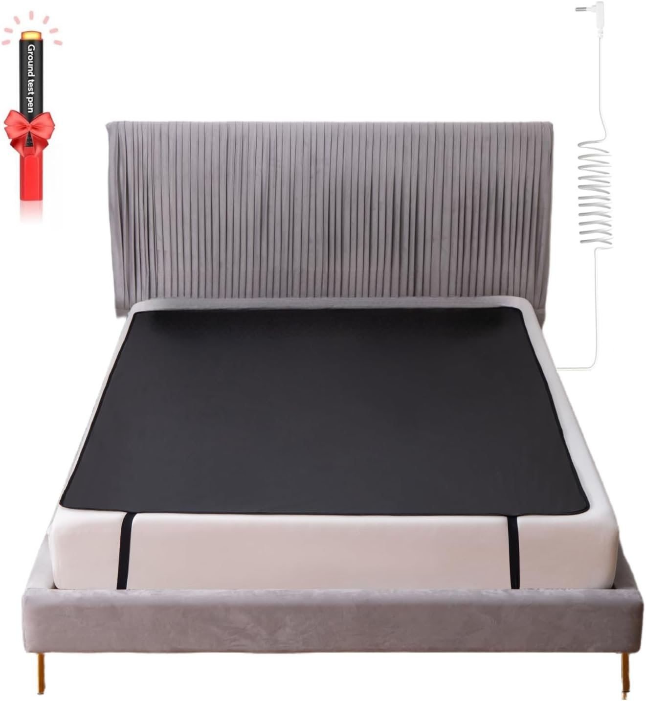 Grounding Mat for Bed Twin XL Size, Earthing Mattress Cover with Earthing Cord and Test Pen, Conductive Mattress Pads for Better Sleep, Black