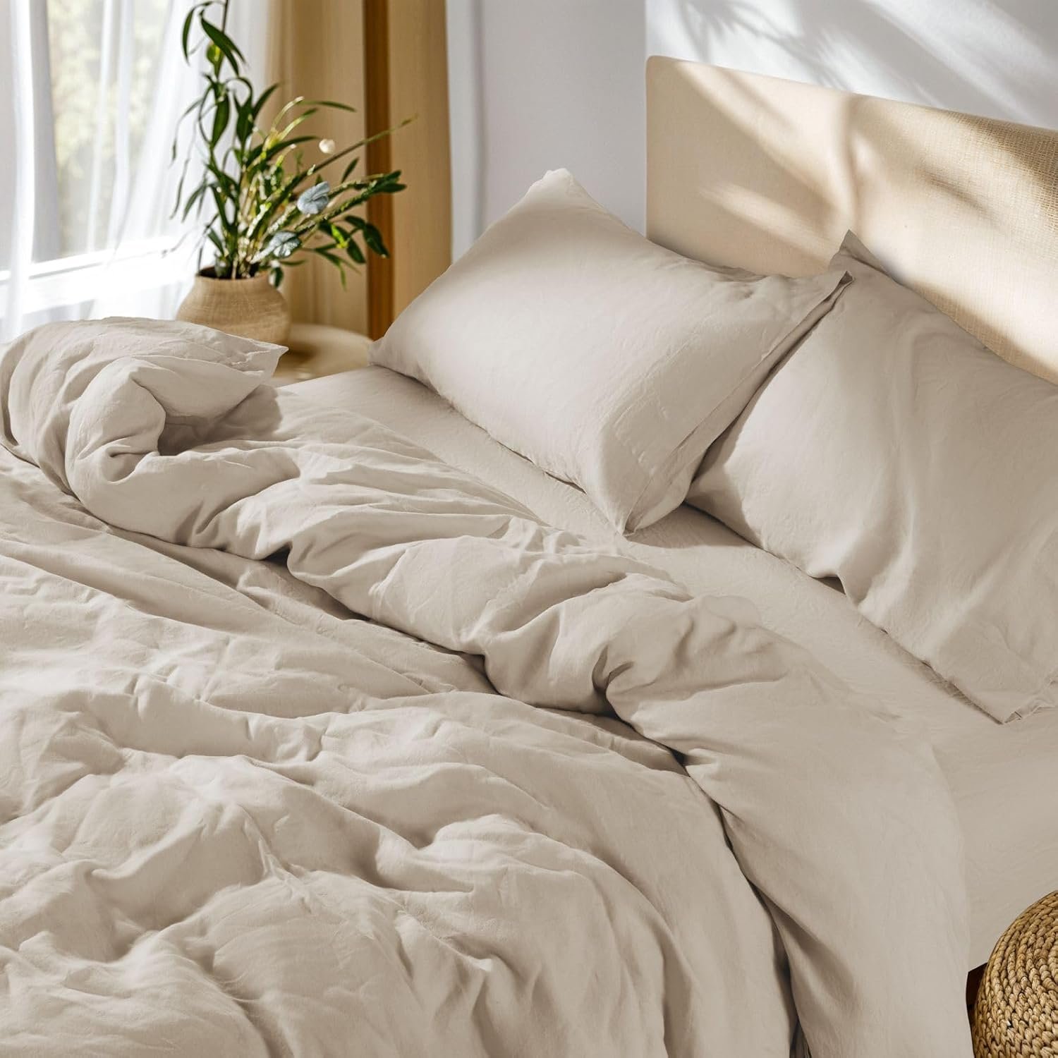 SONORO KATE 100% French Linen King Duvet Cover Set,Zipper Closure,3PC
