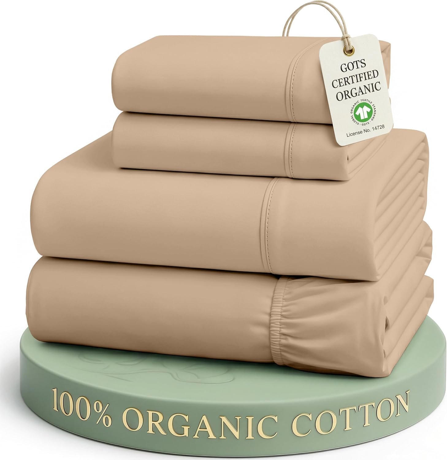 LANE LINEN 100% Organic Cotton Sheets Set, Pure Organic Cotton Long- Staple Percale Weave Ultra Soft Best- Bedding Sheets for Bed, GOTS Certified, Fits Mattress Upto 15in. Deep Pocket (Full, Taupe)