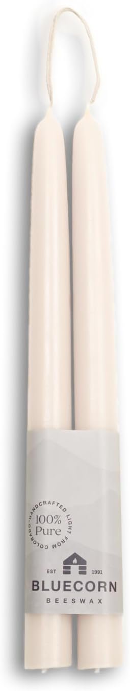 Bluecorn Beeswax Taper Candles, 10 Inch Ivory White, 2 Count