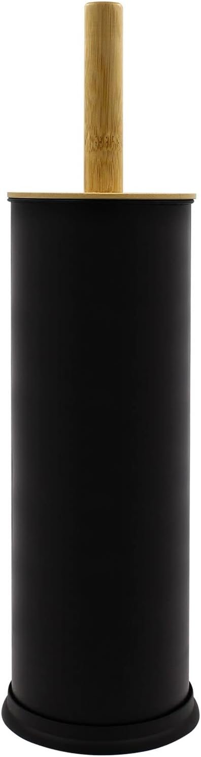 Blue Donuts Toilet Brush Holder with Bamboo Top – Black