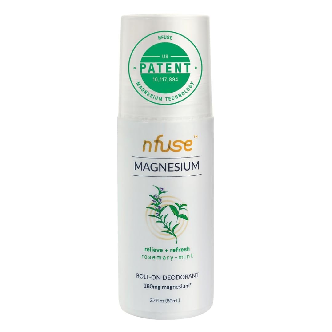 nfuse Magnesium Roll-On Deodorant – Natural, Aluminum-Free – Patented Magnesium Delivery Technology – Rosemary and Mint Essential Oils (Relieve and Refresh)