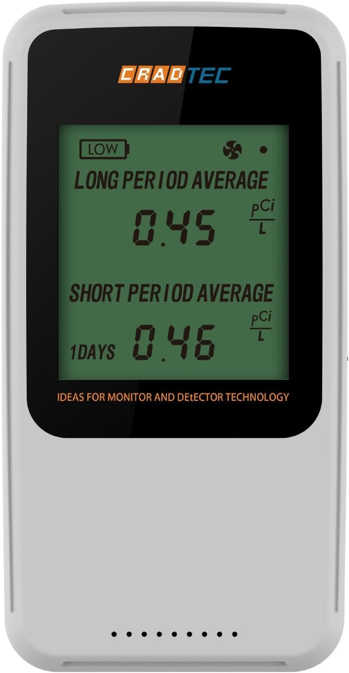 Digital Radon Detector III, White, Radon Monitor, Radon Meter, Tempered Glass, Short Term and Long Term Result, Portable, Easy to Use, 3 AAA Batteries, Switchable Between Bq/M3 and pCi/L