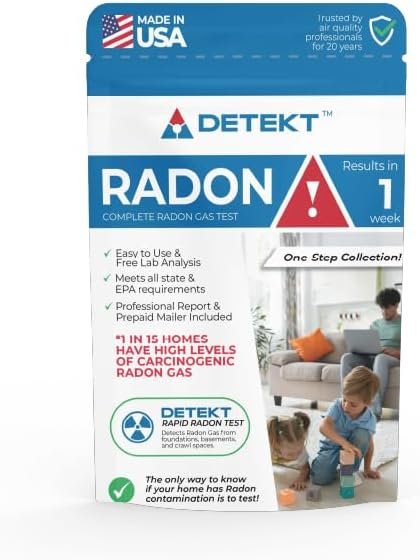 Home Radon Gas Test Kit by Detekt – Short-Term Home Air Quality Test