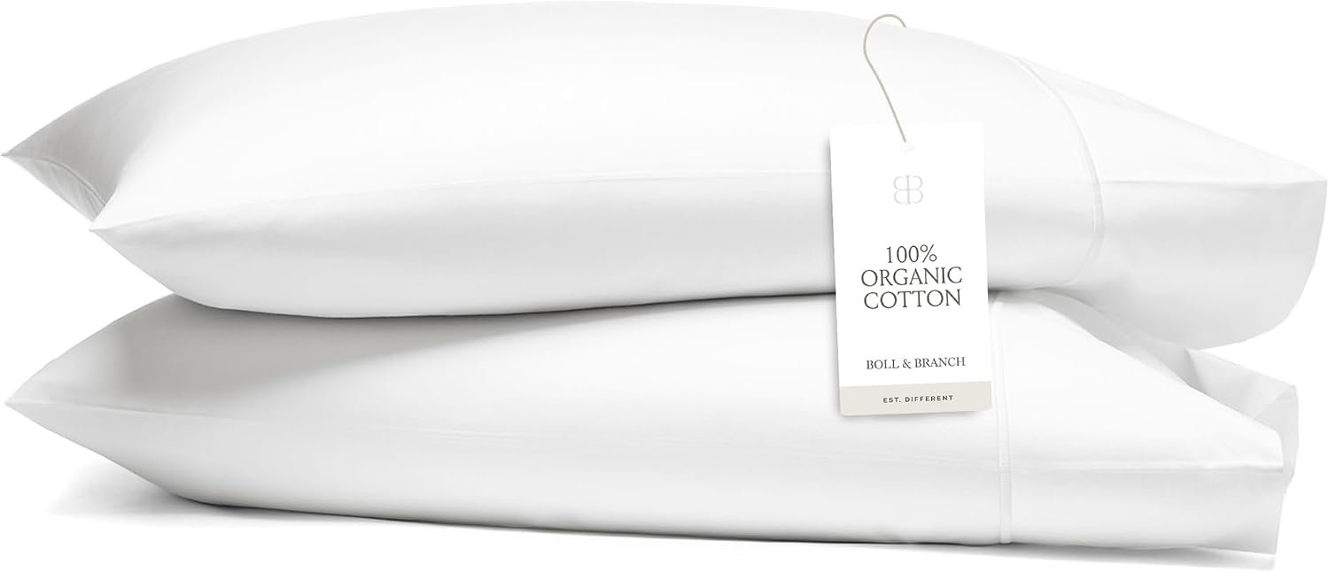 BOLL & BRANCH Signature Hemmed Pillowcase Set, Standard, White