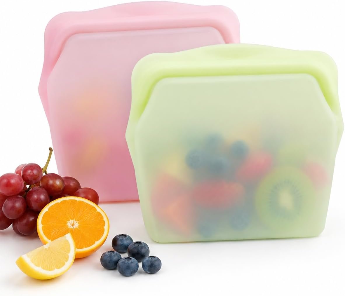 2PCS Everbag Silicone Self-Standing Leak-Proof Food Storage Bag,Reusable Containers, Dishwasher & Fridge, Odor-Proof & Eco-Friendly Replacement for Disposable Bags (1000ml)