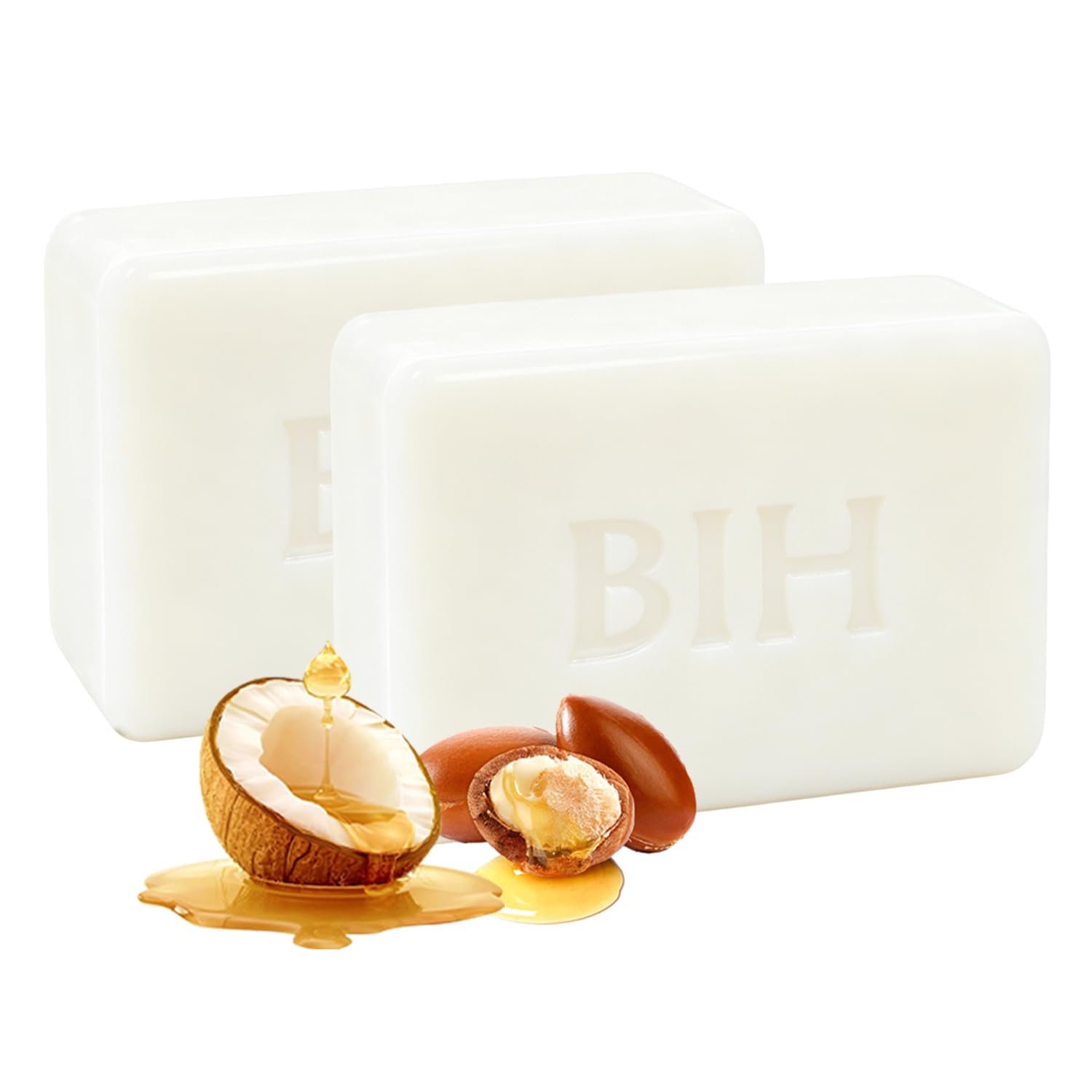 BIH Natural Soap Bar, 2 Pack Vegan Cold Process Bar Soap Infused with Virgin Coconut Oil & Shea Butter, 3.5oz each Moisturizing & Gentle Body Soap for Men, Women, Children, Sensitive Skin, Unscented