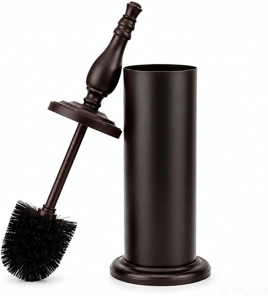 Matt Black Toilet Brush and Holder Set, Toilet Bowl Brush with Heavy Duty Wide Base,Deep Cleaning Modern Bathroom Cleaner Brush -Space Saving (Brown)
