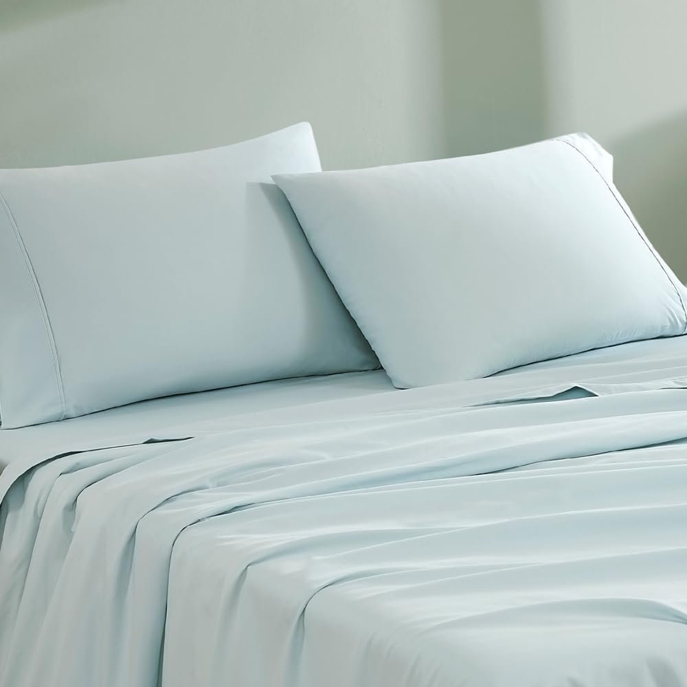 Linen Closet 100% Organic Cotton Pillow Cases standard Size Set of 2, Aqua, 300 Thread Count Pillow Covers, Percale, Cooling, Crisp, Breathable Pillowcases for Home, Hotel Pillows, 30″x20”