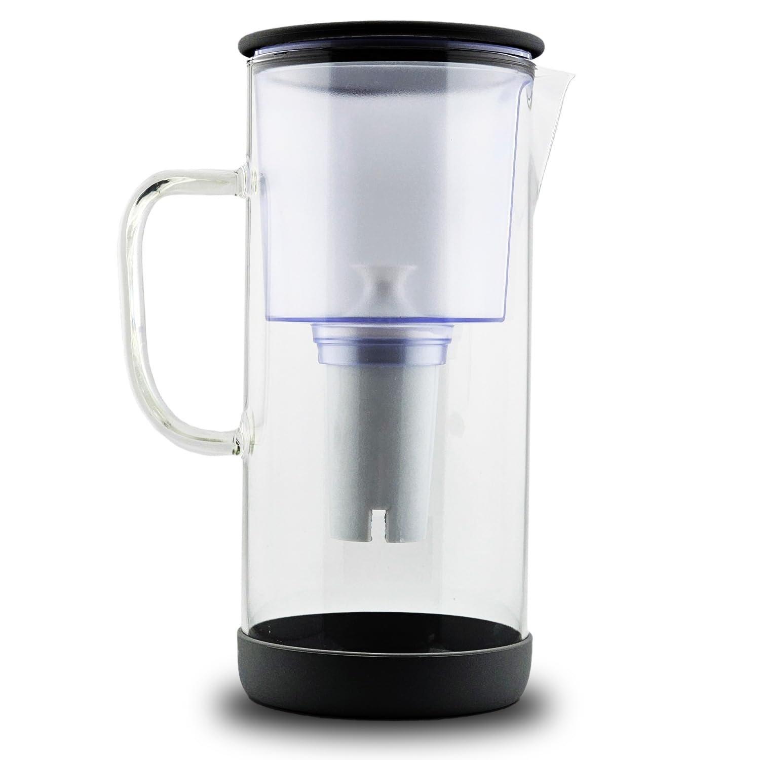 Glass Pitcher with Mineral Rich pH Balancing Filter, Sleek Glass Lid – Brita Compatible Fridge Friendly Design (Black)
