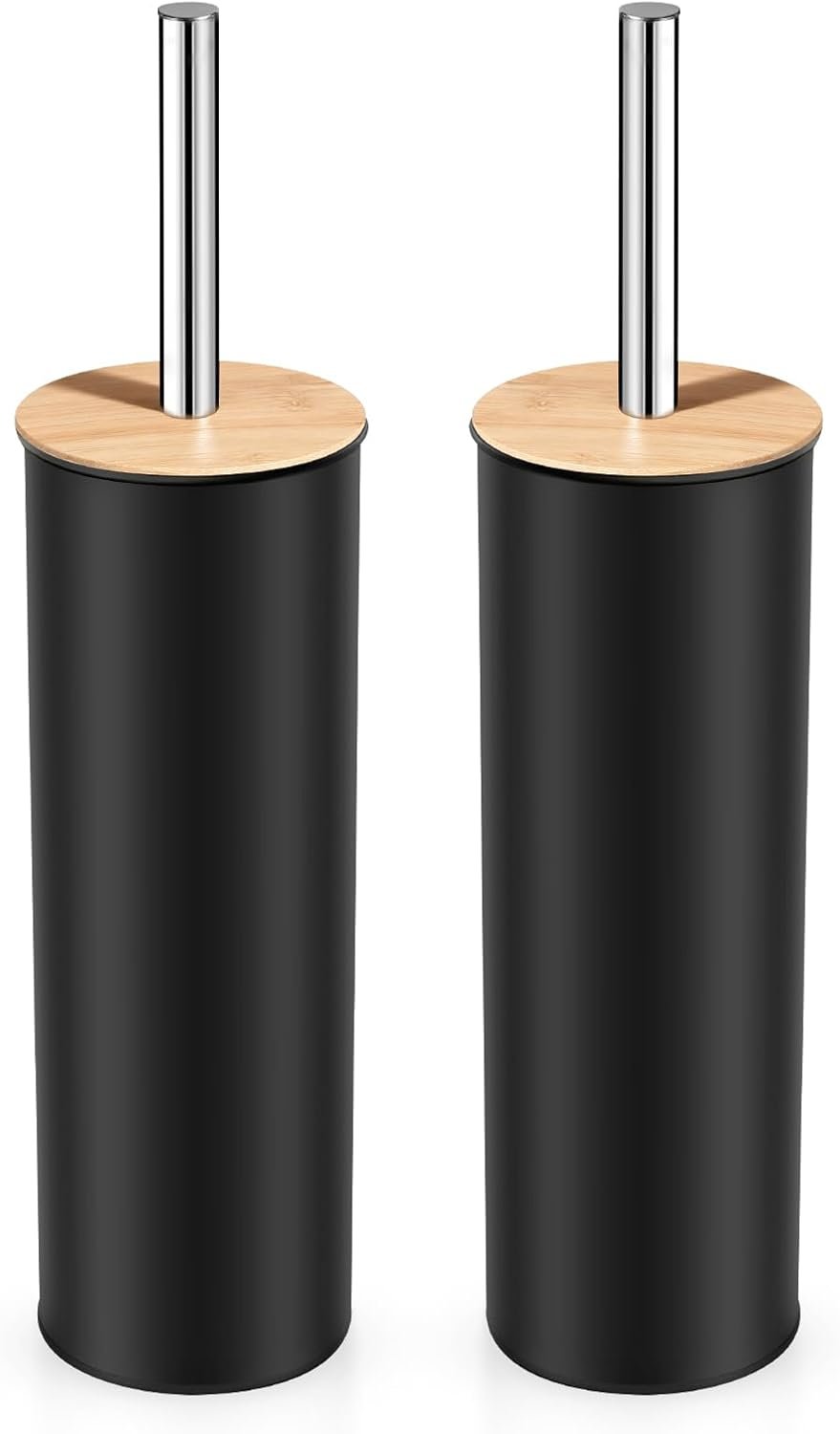 Compact Toilet Brush and Holder 2 Pack,SetStainless Steel Handle Toilet Brush,Deep Cleaning,Durable Nylon bristles,Splash-Proof Design(White&Black)