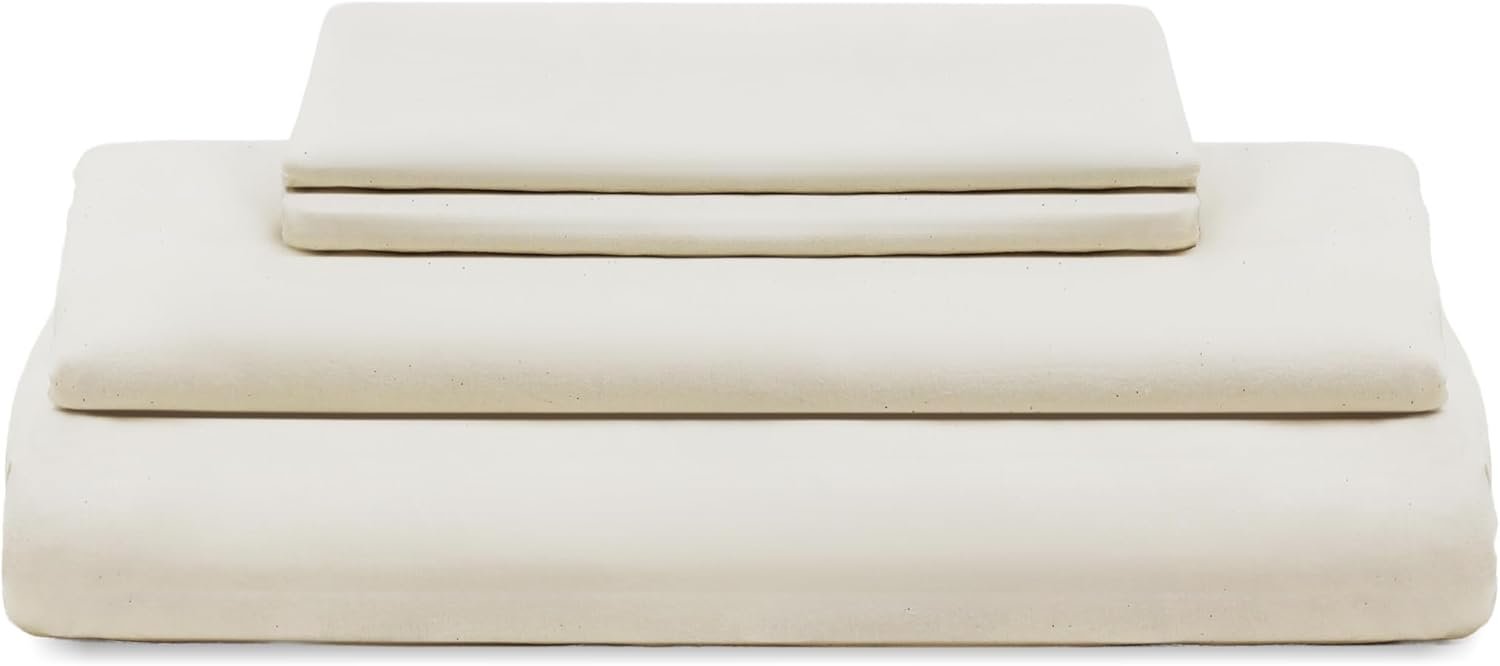 Organic Cotton Queen Sheets Set – 100% GOTS Certified Organic Cotton, Chemical-Free, 400 Thread Count, Deep Pocket, Soft Sateen Weave, Hypoallergenic, All-Season, Breathable Sheet Set (Queen – Ivory)