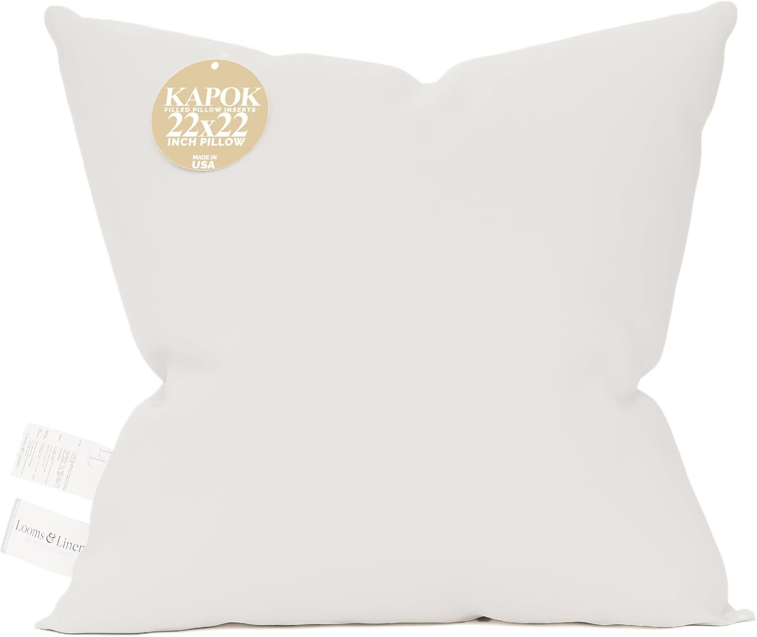 Looms & Linens Kapok Filling for Pillows 22 x 22 inch Sofa Pillow Inserts with Organic Sateen Cotton Shell – Pack of 1 Throw Pillow Insert Made in USA
