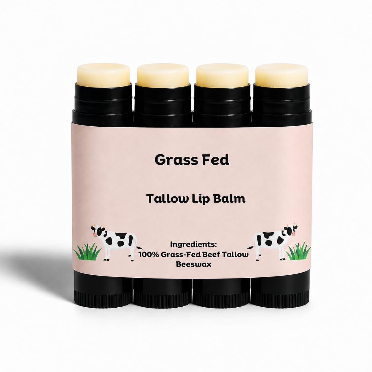 Beef Tallow Lip Balm 100% Grass Fed & Organic, Animal Based Skincare, Carnivore Beauty, Natural Hydrating (4 Pack), Black