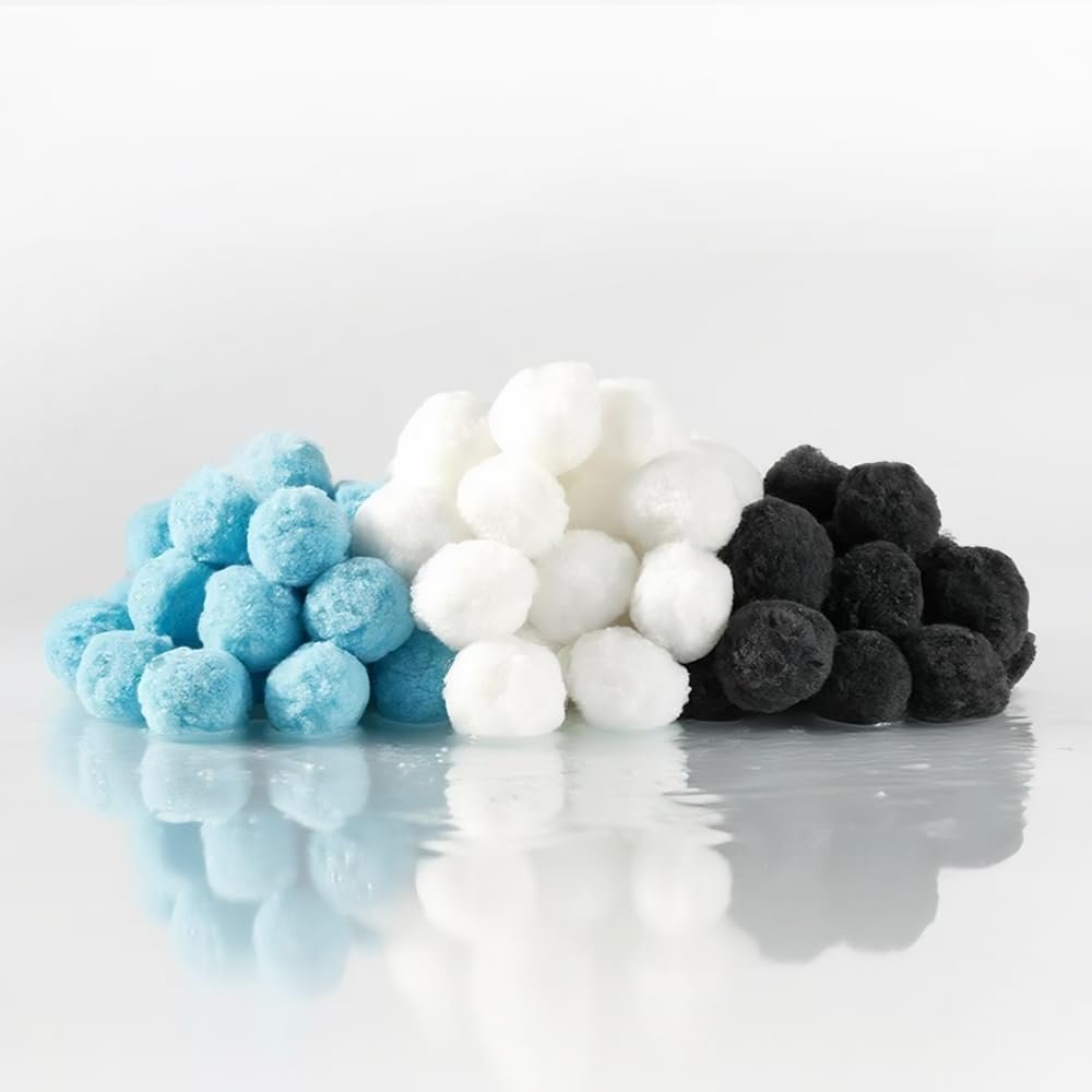 AQUALOON Pool Filter Balls For Sand Filter Pump,1.5 Pounds Reusable Sand Filter Replacement Media,High-Efficiency Filtration for Swimming Pools,Aquariums&Hot Tubs,Universal Fit,White,Blue,Black Set