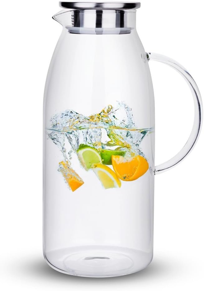 Purefold 100 Ounces Large Glass Pitcher with Lid, Hot/Cold Water Glass Jug