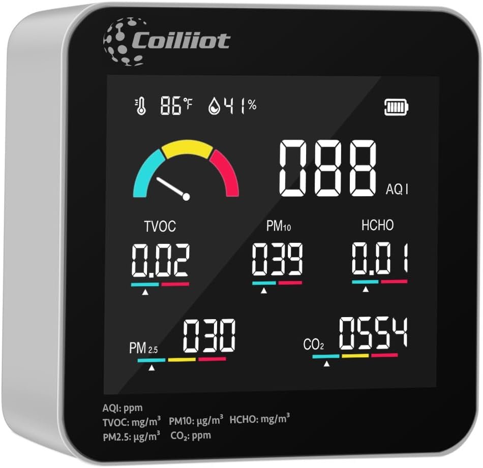 Indoor Air Quality Monitor, CO2 Detector, TVOC, PM2.5, PM10, HCHO
