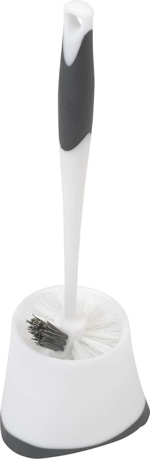 Clorox Corner Toilet Bowl Brush with Under Rim Scrubber, Includes Corner Storage Caddy, White