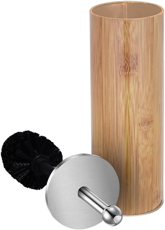 Rustic Design Deep & Sturdy Toilet Bowl Brush with Holder – Metal Bowl Brush- Durable Scrubbing – Toilet Cleaners – Household Essentials – Bathroom Cleaner – Wooden Look, Natural
