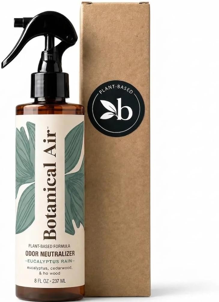 Plant-Based Odor Eliminator Spray – Natural Essential Oil Air Freshener for Home, Bathroom, Fabrics & Pet Areas – 8 oz (Eucalyptus Rain)
