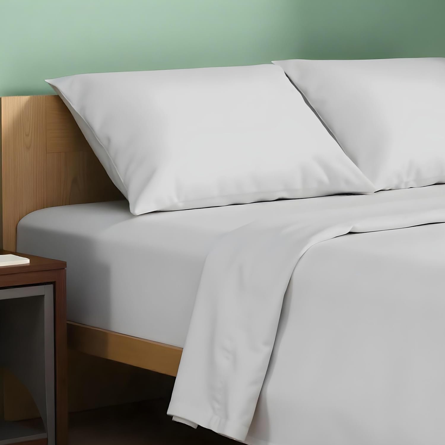 TEXAS LINEN CO. 100% Organic Cotton Sheets Full Size – 4 PC Organic Cotton Percale Sheets Full Set (Light Grey), Soft, Cooling & Breathable Bedsheets, 16″ Deep Pocket Hotel Bedding – GOTS Certified