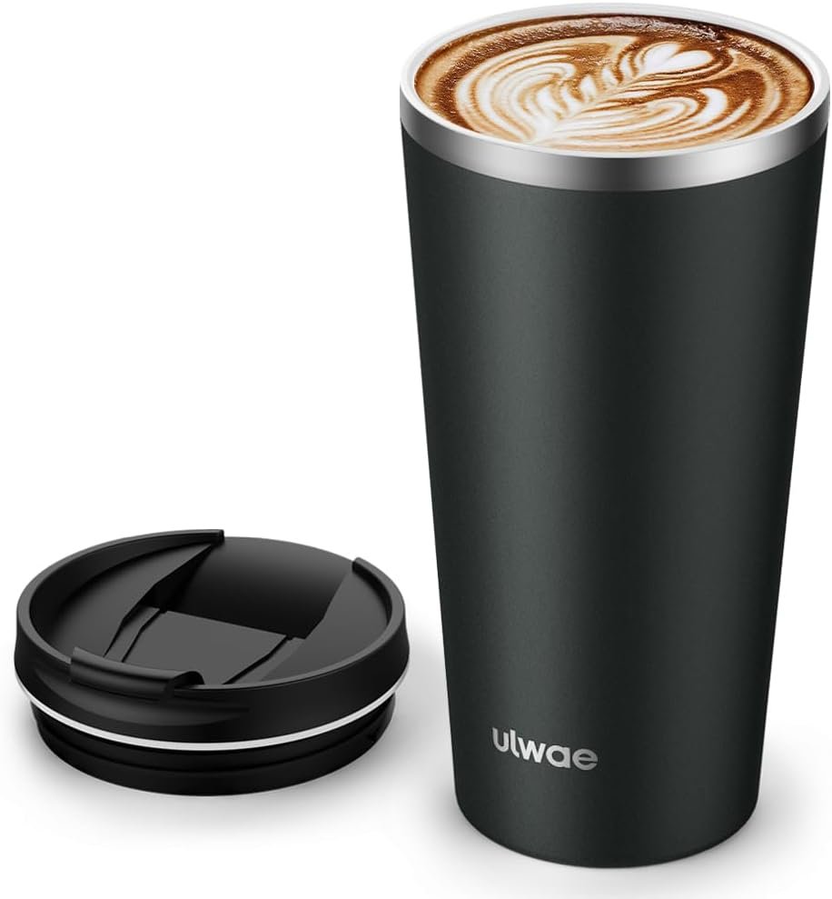 Insulated Coffee Mug with Ceramic Coating, 18oz Travel Mug with Leak-proof Lid, Vacuum Double-wall Tumbler, Stainless Steel Thermal Cup for Tea, Hot Cocoa, Cold Beverage, Ice Drinks