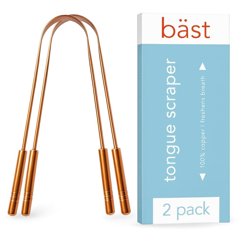 Tongue Scraper • 100% Copper (2 Pack) Premium Tongue Cleaner • Improve Oral Health • Ayurvedic Cleaning Tool