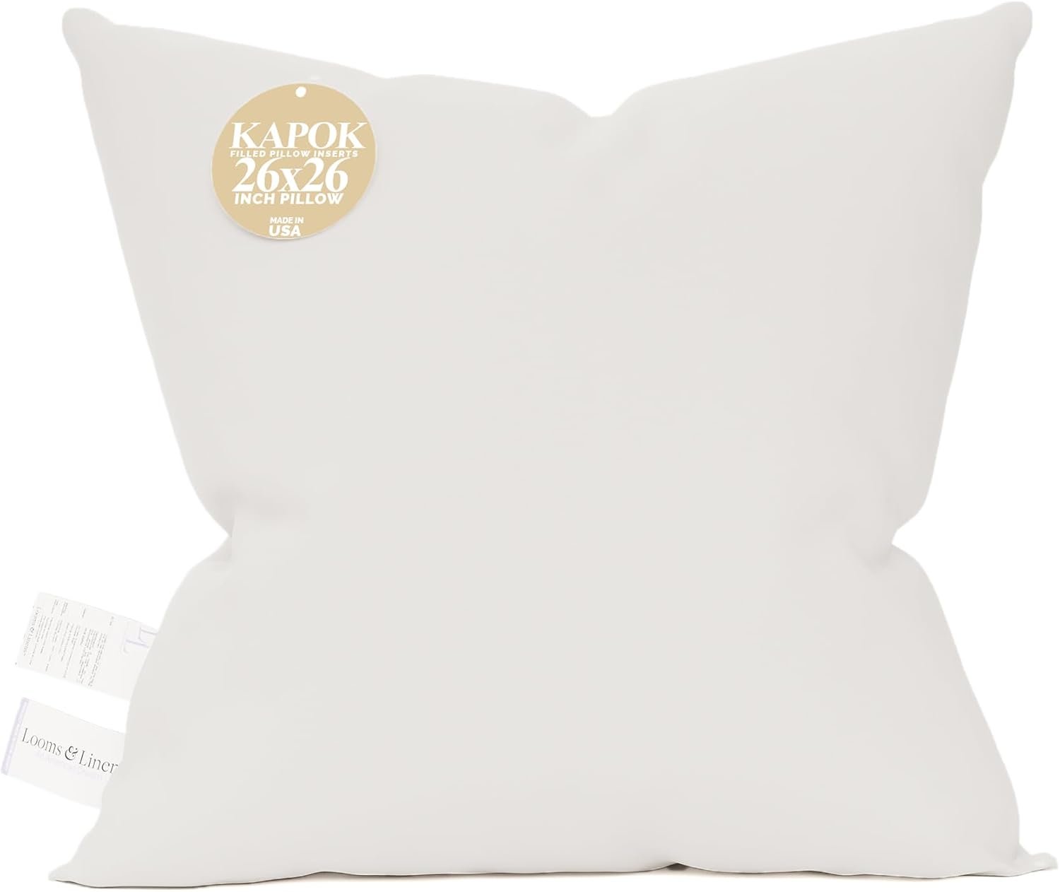 Looms & Linens Kapok Pillow Insert 26 x 26 inch Bed Throw Pillows with Organic Sateen Cotton Shell – Pack of 1 Throw Pillow Insert Made in USA