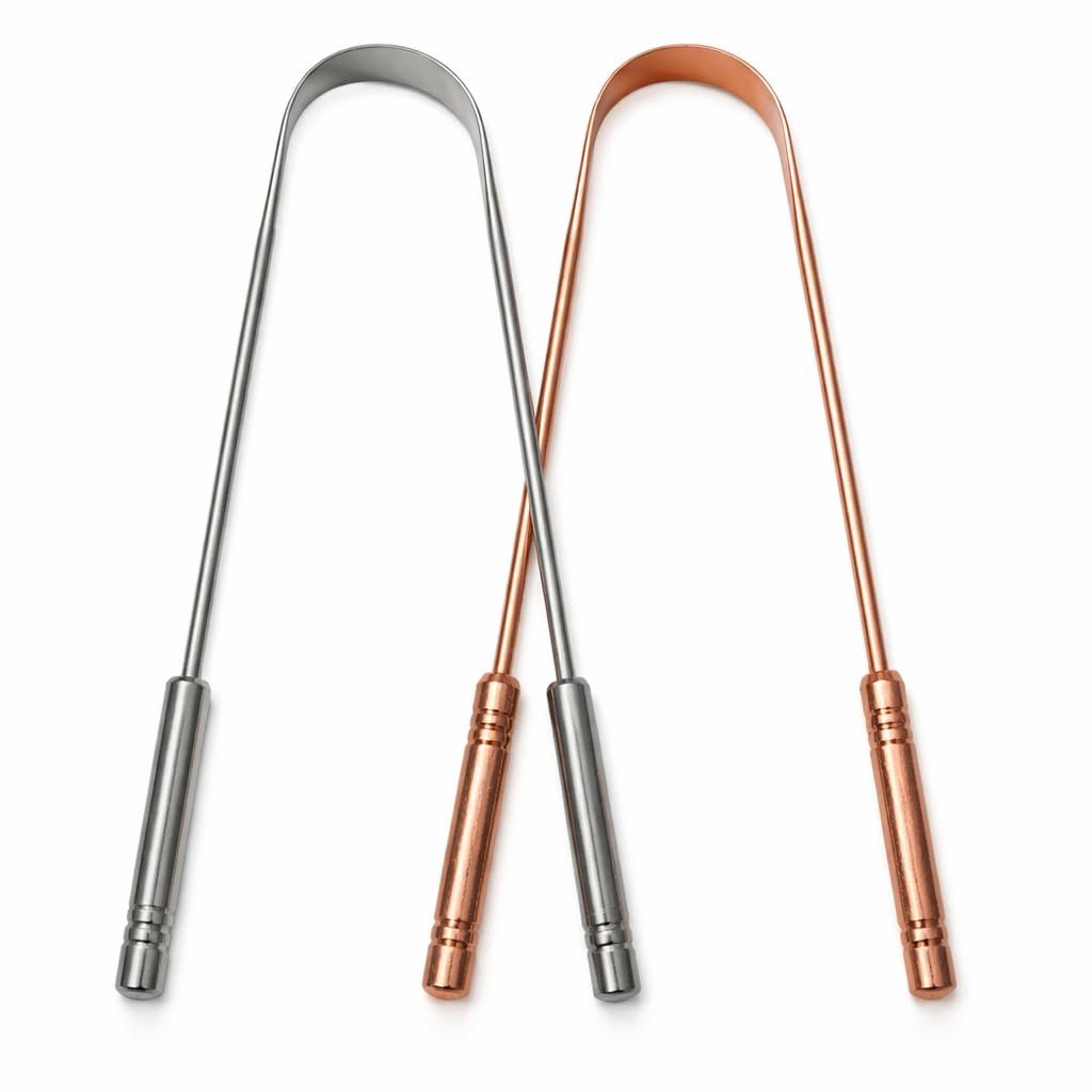 Tongue Scraper for Adults with 100% Stainless Steel, And Pure Copper Reduce Bad Breath, Tongue Scrubber, Easy to Use, Tongue Cleaner for Oral Care & Hygiene