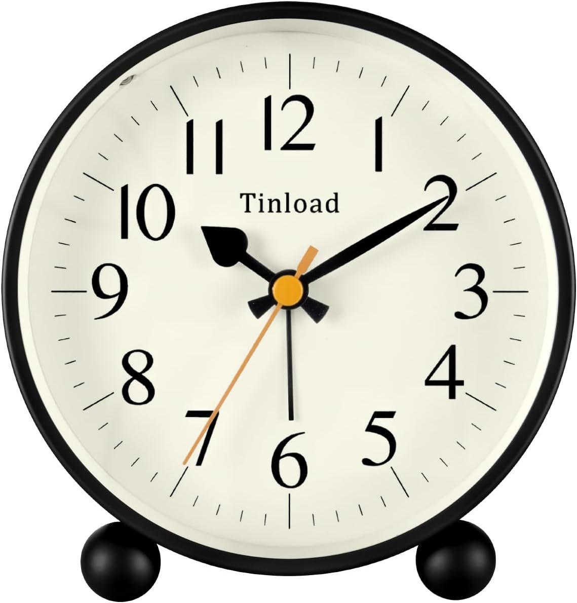 Tinload 4.5″ Vintage Retro Analog Alarm Clock, Super Silent Non Ticking Small Clock with Manual Light, Snooze, Battery Operated, for Living Room, Bedroom, Bedside, Desk(Black)