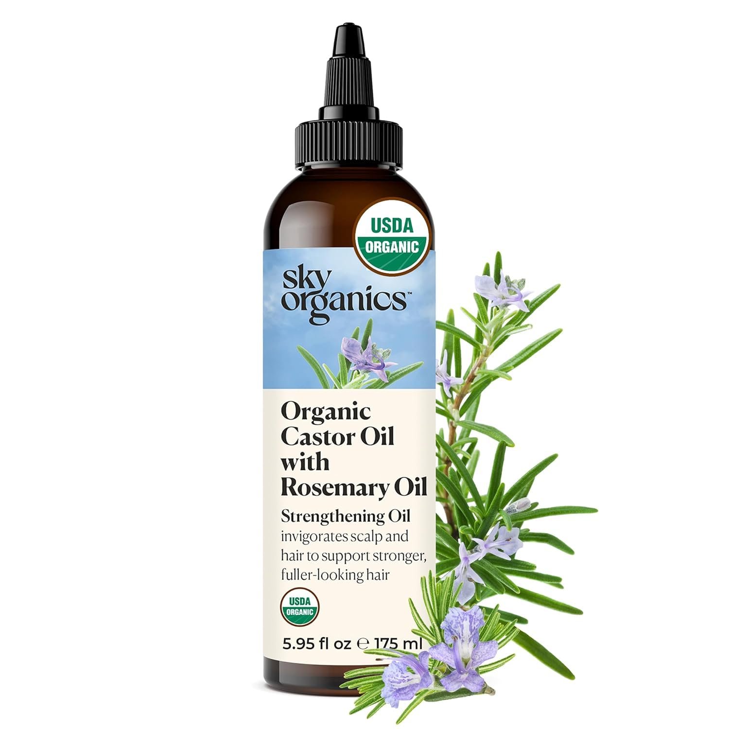 Sky Organics Organic Castor Oil with Rosemary Oil, Pure & Hexane-Free