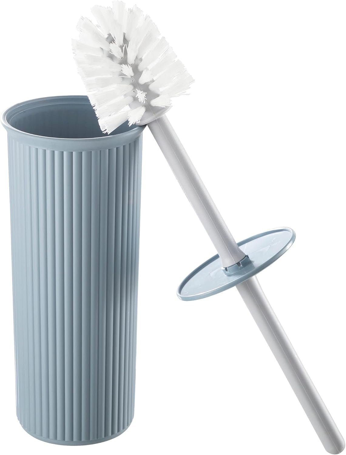 Superio Ribbed Collection Toilet Bowl Brush and Holder Set, Decorative Plastic Bathroom Toilet Brush with Holder, Toilet Cleaner Scrubber, Stone Blue – 1 Pack