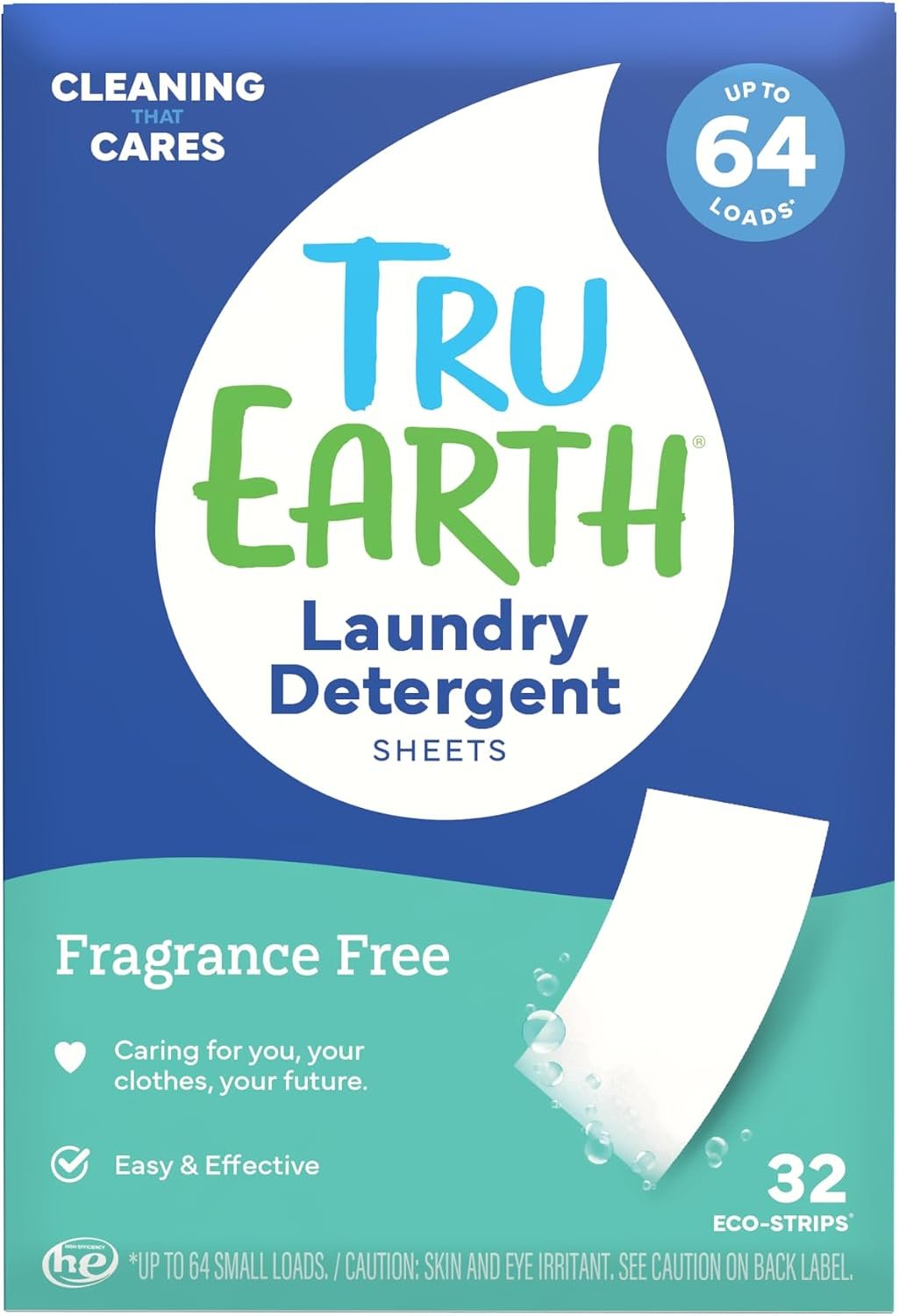 Tru Earth Dry Laundry Detergent Sheets, Unscented, 32 Strips
