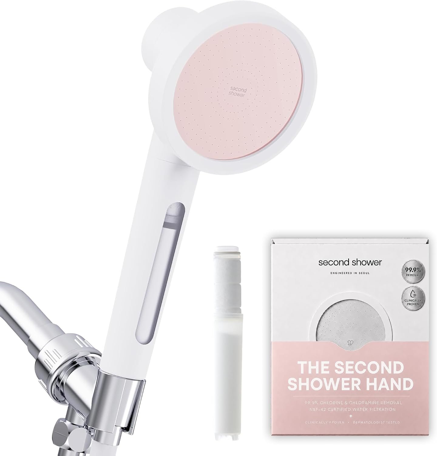 SecondShower Filtered Shower Head with Handheld for Hard Water – NSF Certified 99.9% Chlorine Removal, High Pressure, Korean Vitamin C Filter for Soft Skin & Hair (Blossom Pink)