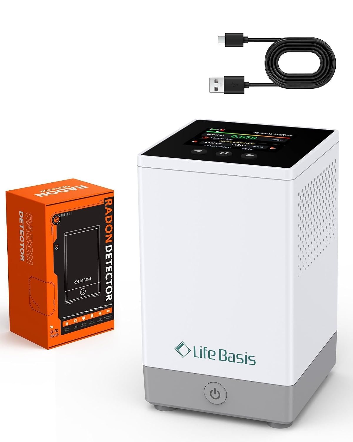 LifeBasis Rechargeable Radon Detector for Home and Basement