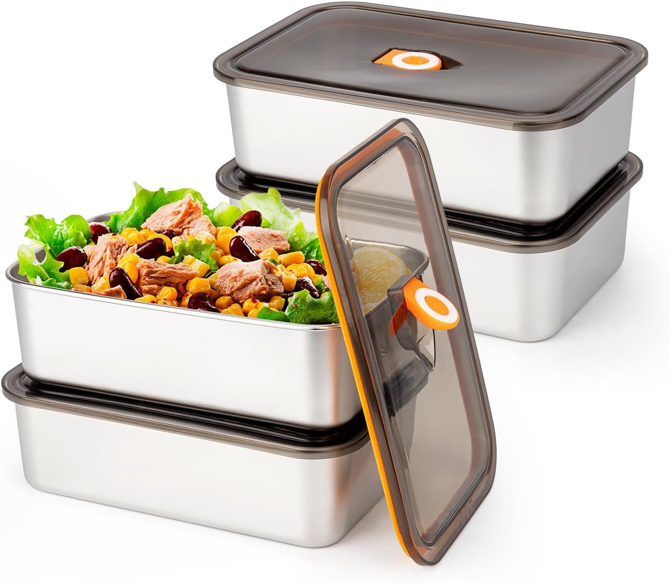 4 Pack(57oz) Stainless Steel Food Storage Containers with Lids Leak Proof & Airtight | Stackable Stainless Steel Containers for Meal Prep、Snack、Fruit，Freezer & Dishwasher Safe